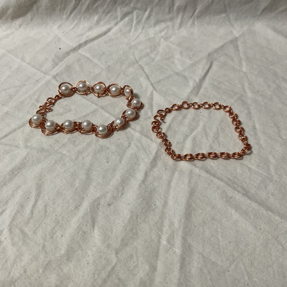 Handmade copper and Pearl Bracelet Set